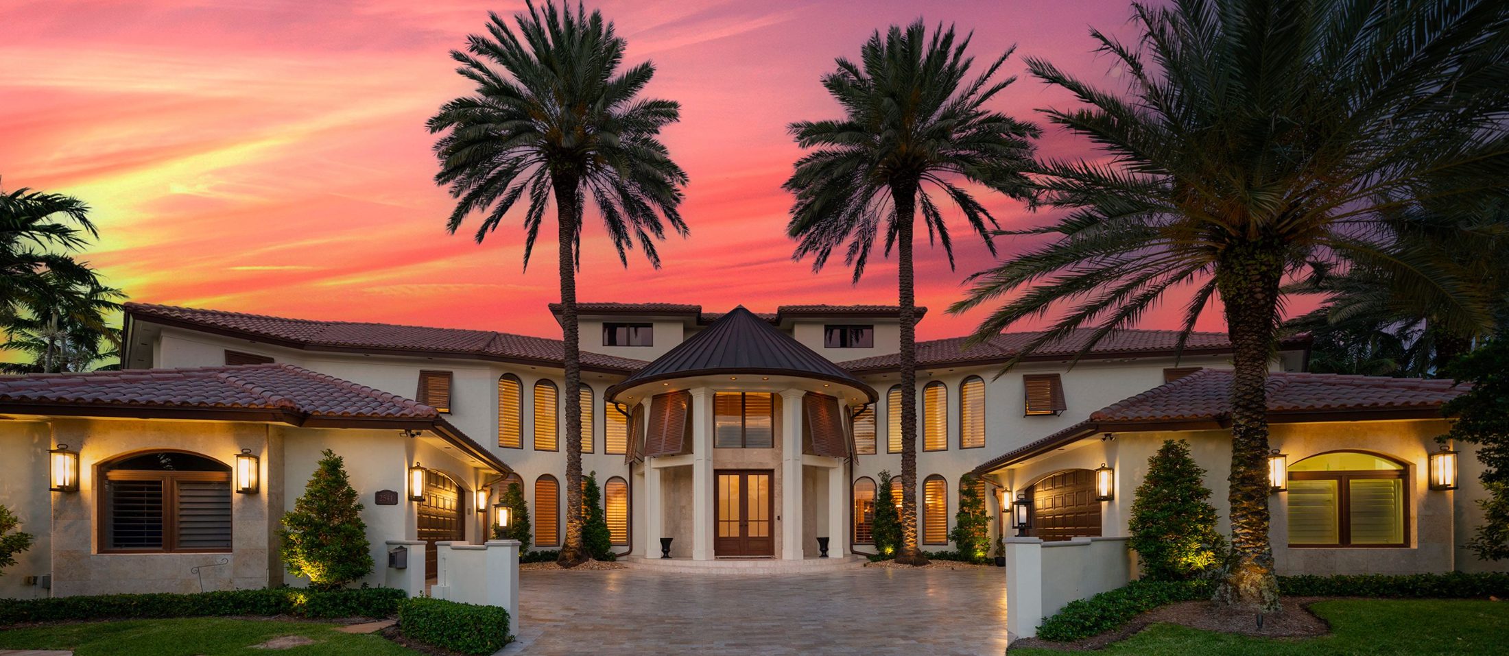 A Mediterranean estate at sunset