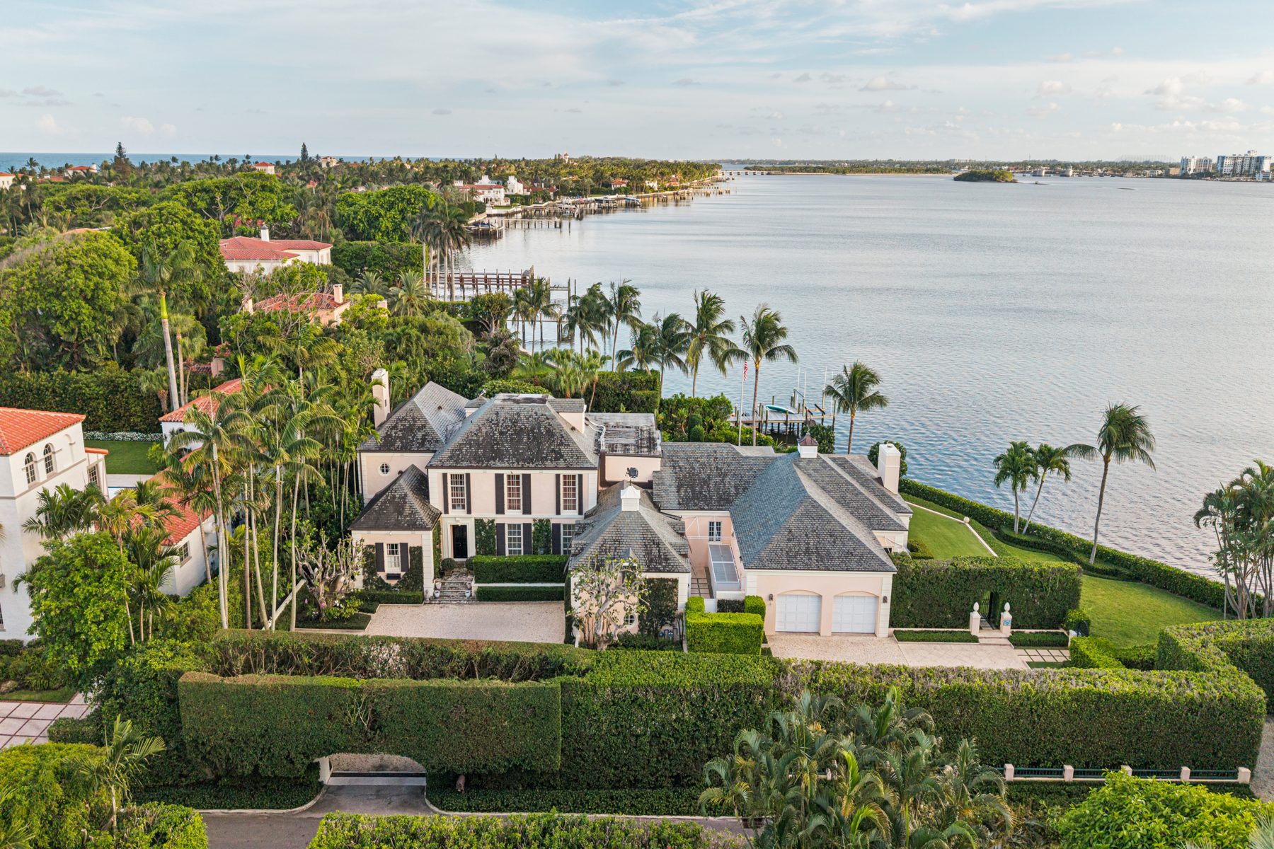 242 Jungle Road, Palm Beach, aerial view of the estate and gardens